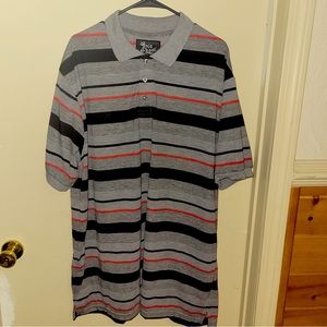 Men’s 4XL Short Sleeve, Collared Gray, Black & Red Polo Shirt